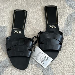 Zara black faux croc slides size 8